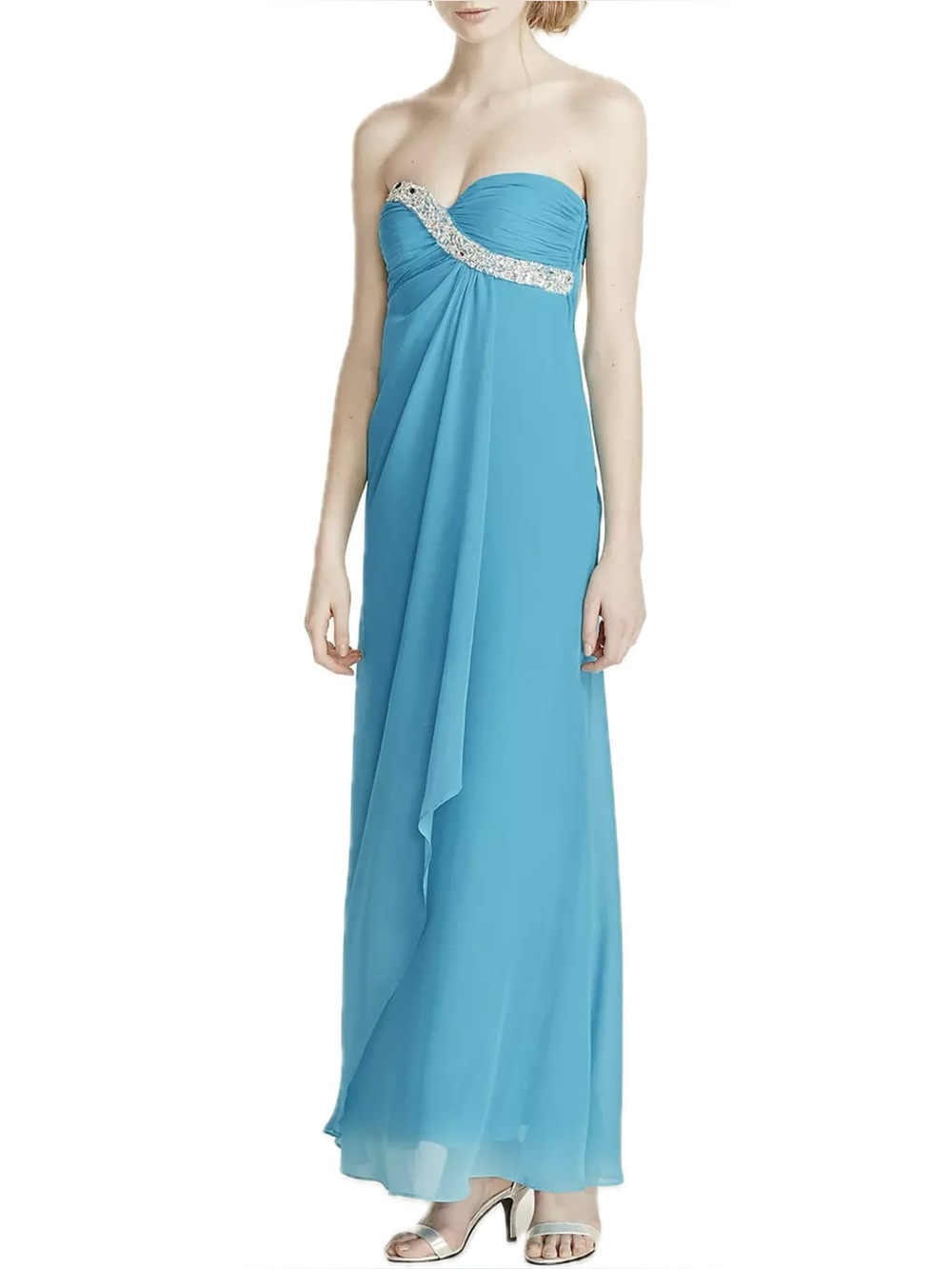 Hailey Logan Strapless Rhinestone Detail Prom Dress in Turquoise